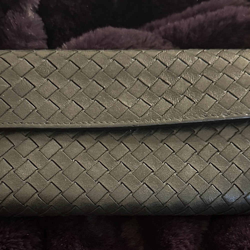 Bottega Veneta Long Fold Black Woven Leather Wallet